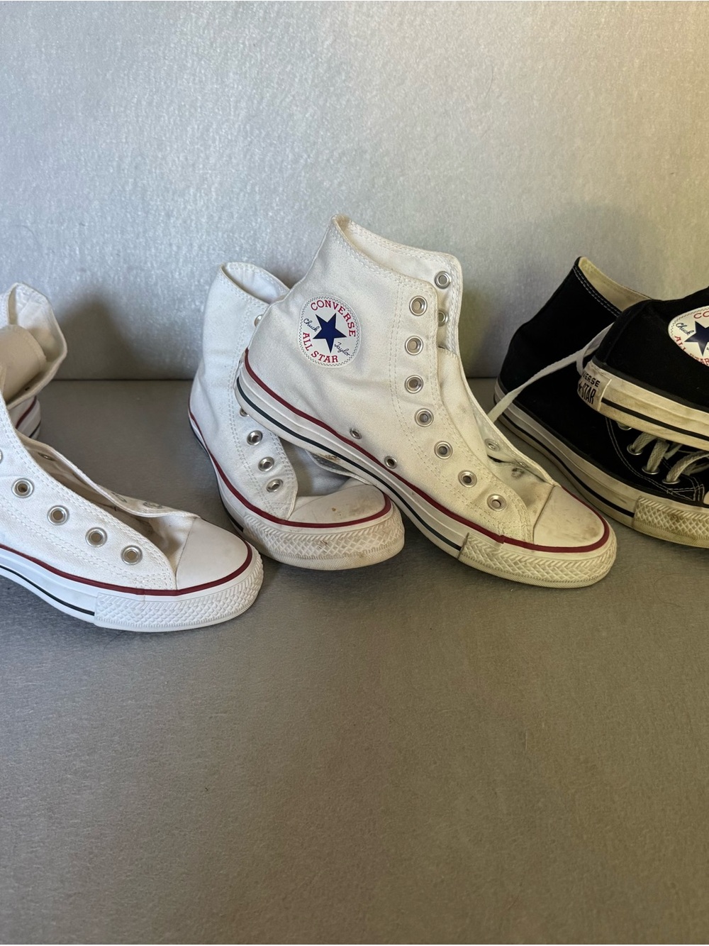 Converse White High-Top Sneakers with Red and Navy Trim